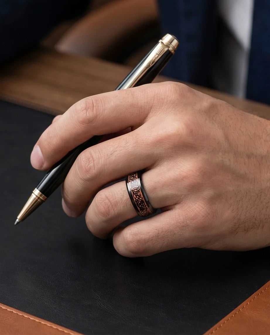 Legacy Weaver: Rose Gold & Black Celtic Knot Band