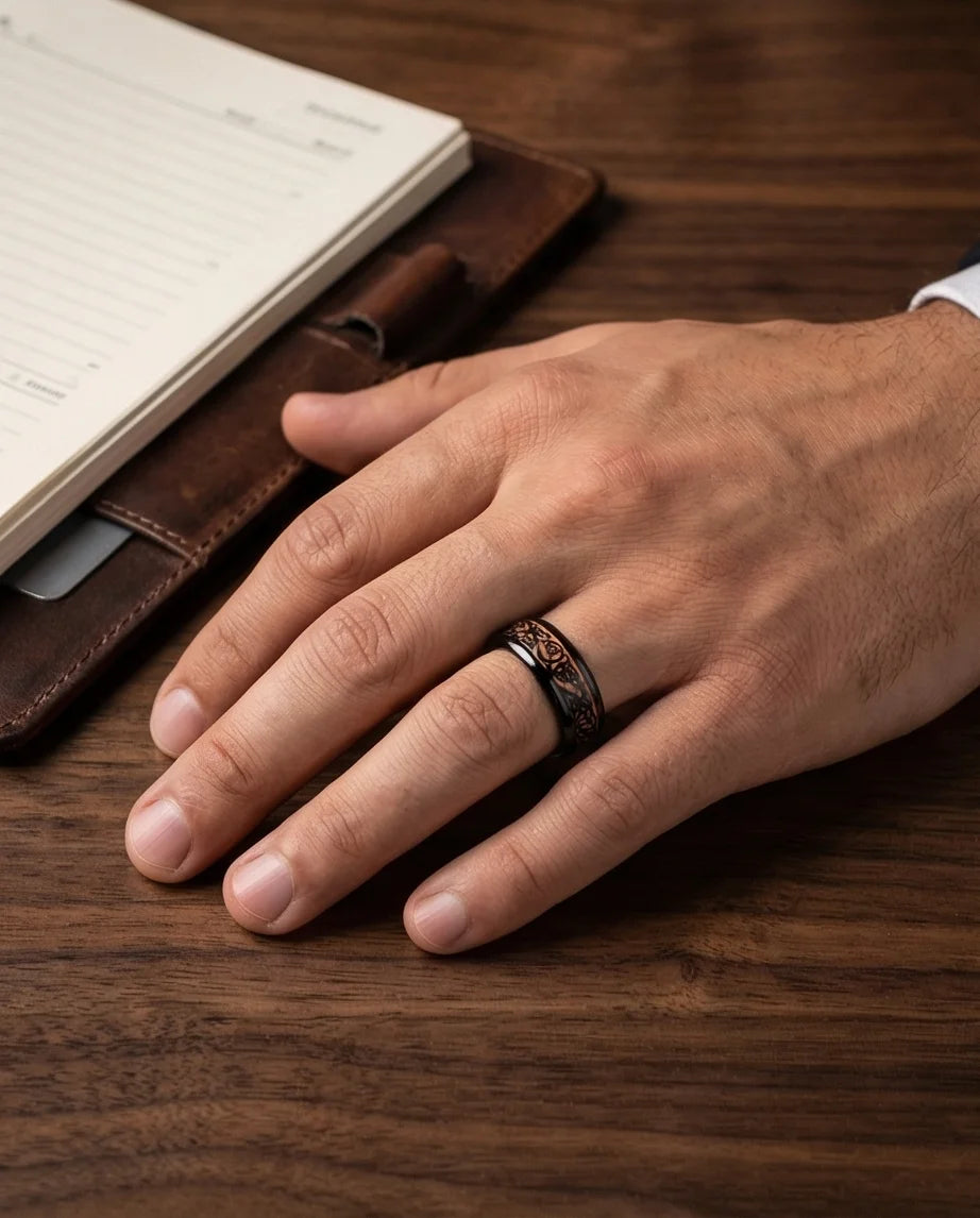 Legacy Weaver: Rose Gold & Black Celtic Knot Band