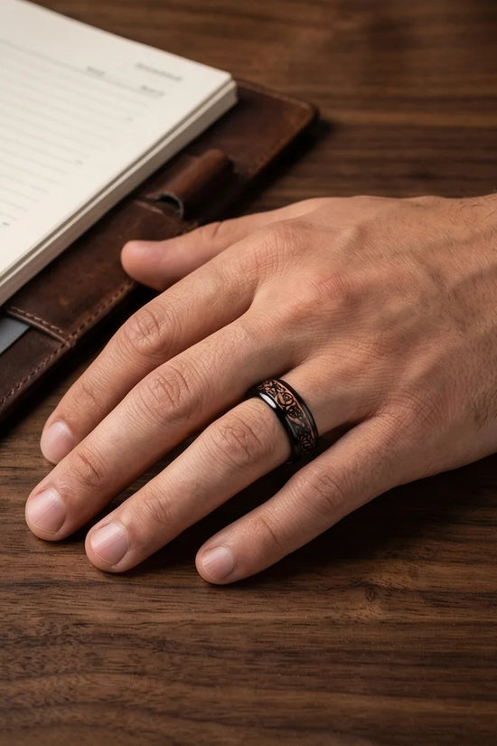 Legacy Weaver: Rose Gold & Black Celtic Knot Band