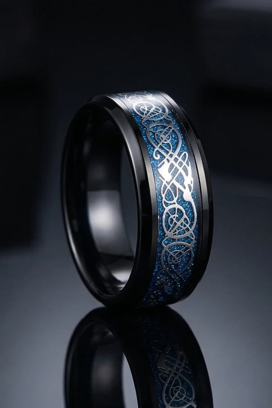 Stardust Blue Celtic Knot Black Tungsten Ring