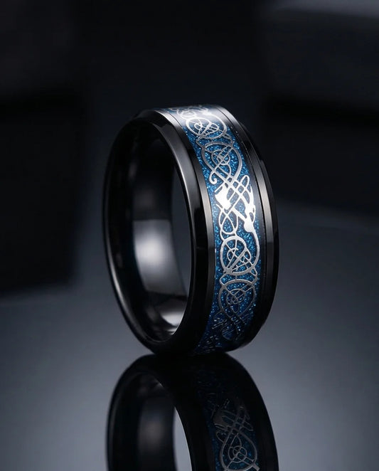 Stardust Blue Celtic Knot Black Tungsten Ring