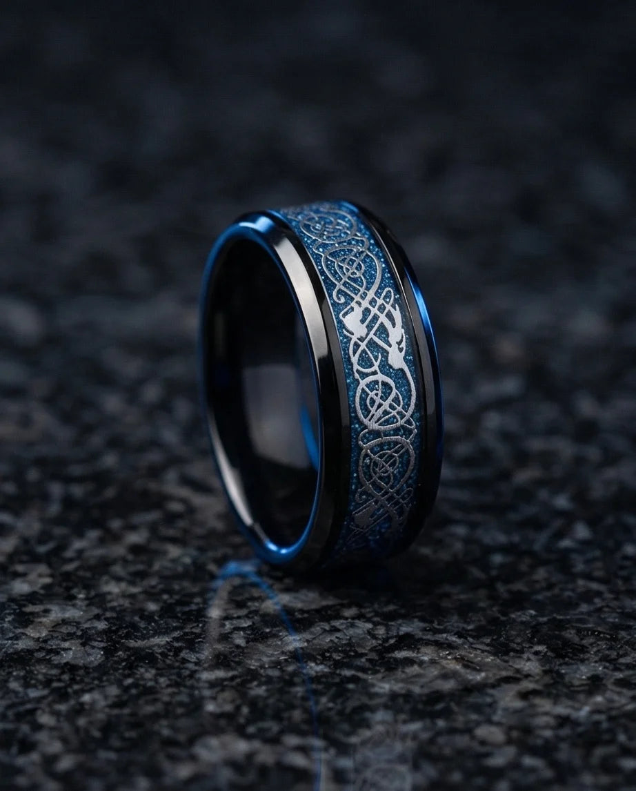 Stardust Blue Celtic Knot Black Tungsten Ring