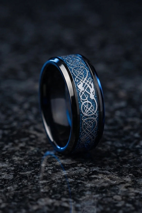 Stardust Blue Celtic Knot Black Tungsten Ring