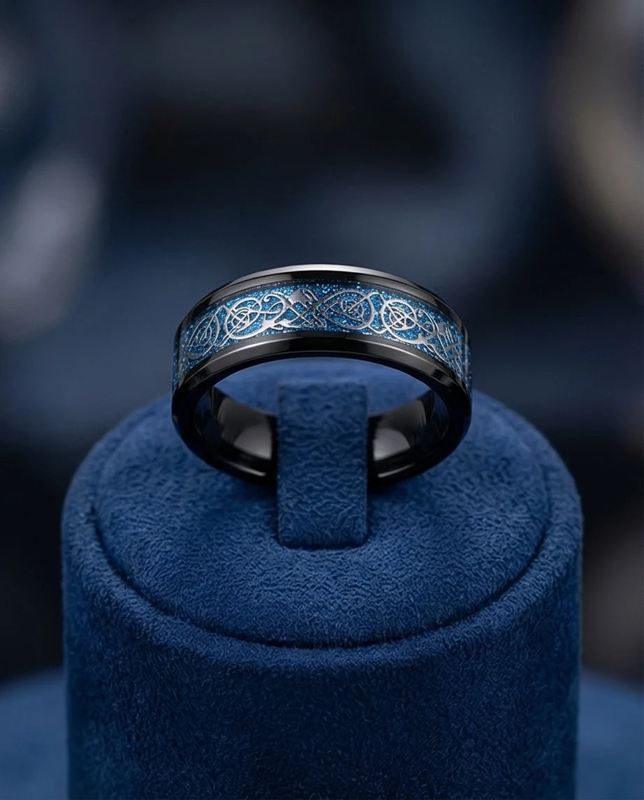 Stardust Blue Celtic Knot Black Tungsten Ring