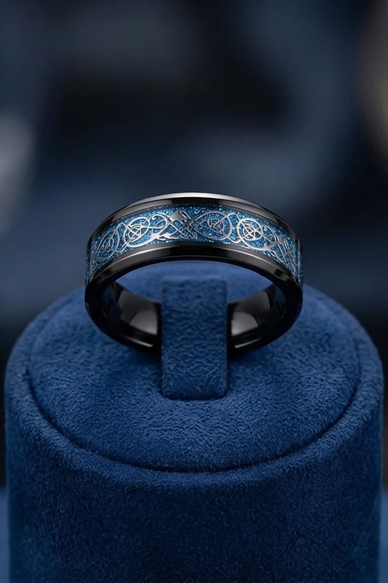 Stardust Blue Celtic Knot Black Tungsten Ring