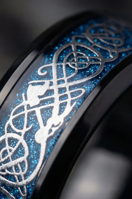 Stardust Blue Celtic Knot Black Tungsten Ring