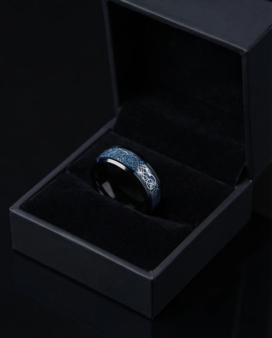 Stardust Blue Celtic Knot Black Tungsten Ring
