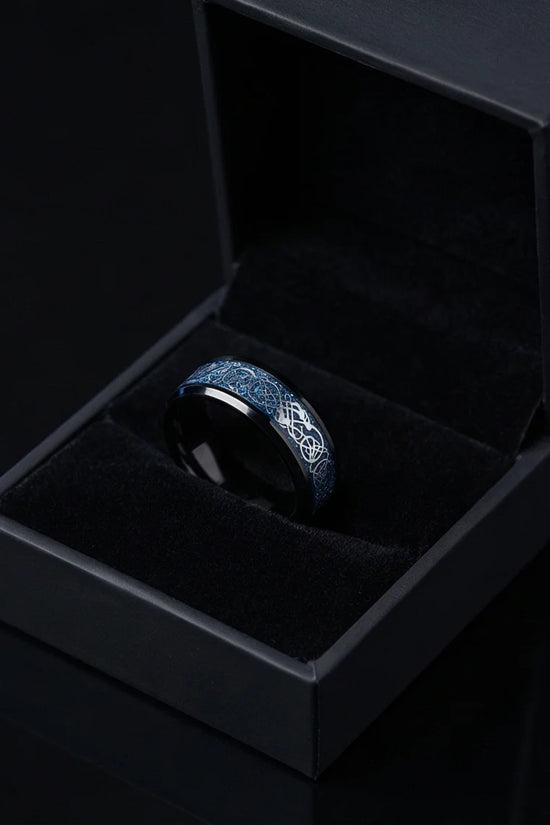 Stardust Blue Celtic Knot Black Tungsten Ring