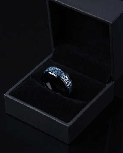 Stardust Blue Celtic Knot Black Tungsten Ring