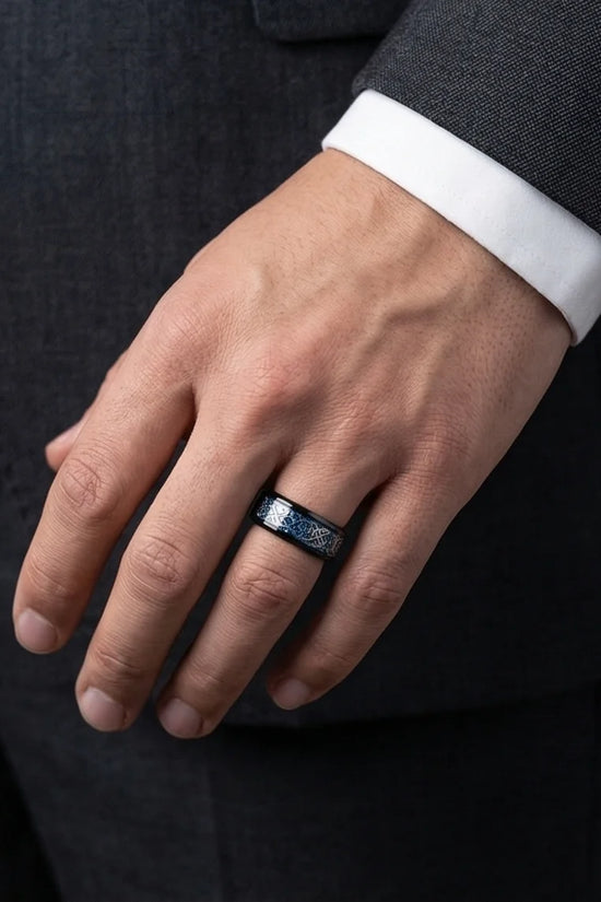 Stardust Blue Celtic Knot Black Tungsten Ring