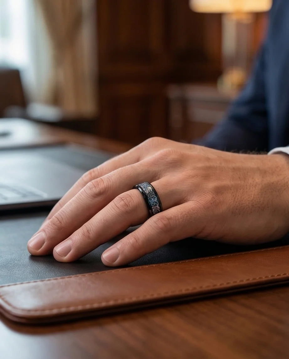 Stardust Blue Celtic Knot Black Tungsten Ring