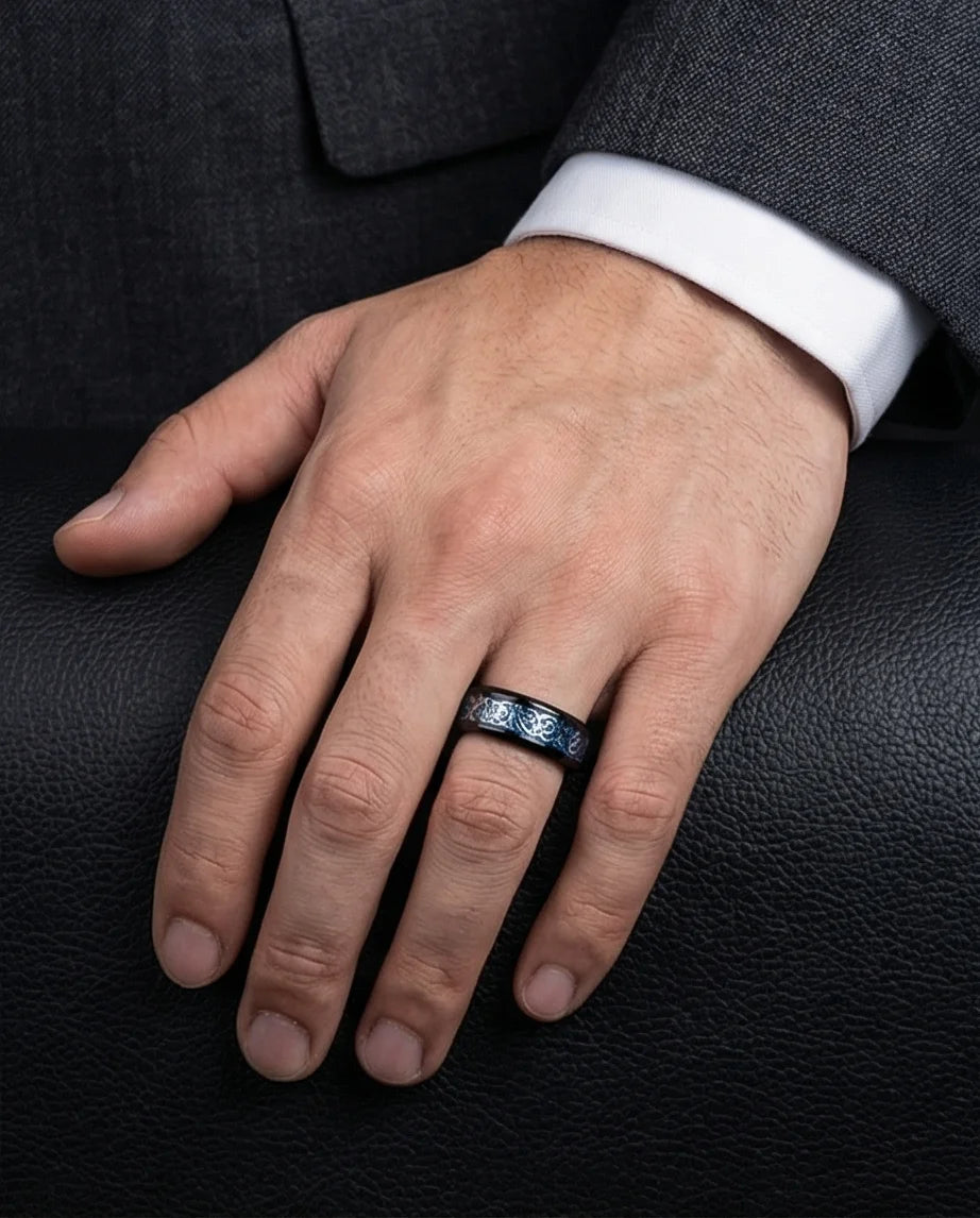 Stardust Blue Celtic Knot Black Tungsten Ring