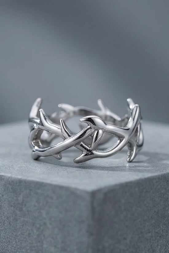 Silver Bramble: Intricate Intertwined Thorn Band