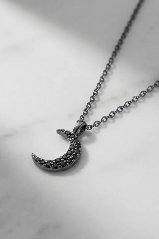 The Midnight Crescent: Black Zirconia Moon Necklace