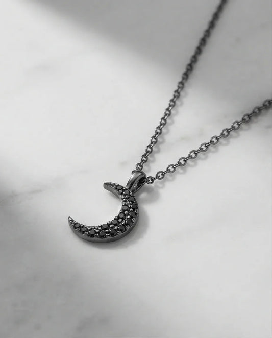 The Midnight Crescent: Black Zirconia Moon Necklace
