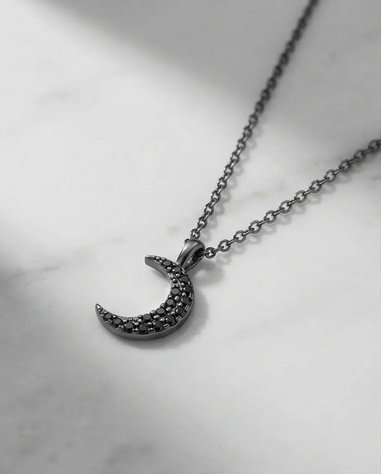 The Midnight Crescent: Black Zirconia Moon Necklace