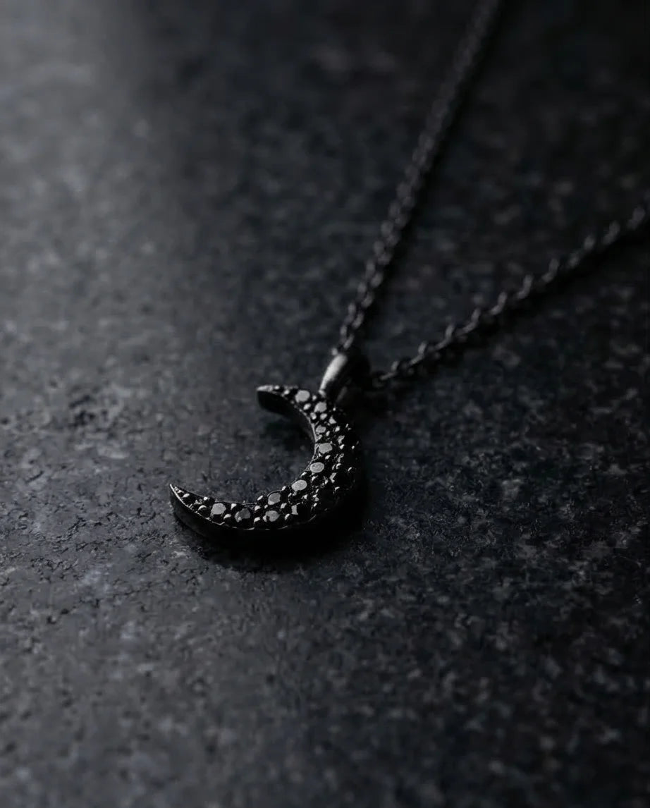 The Midnight Crescent: Black Zirconia Moon Necklace