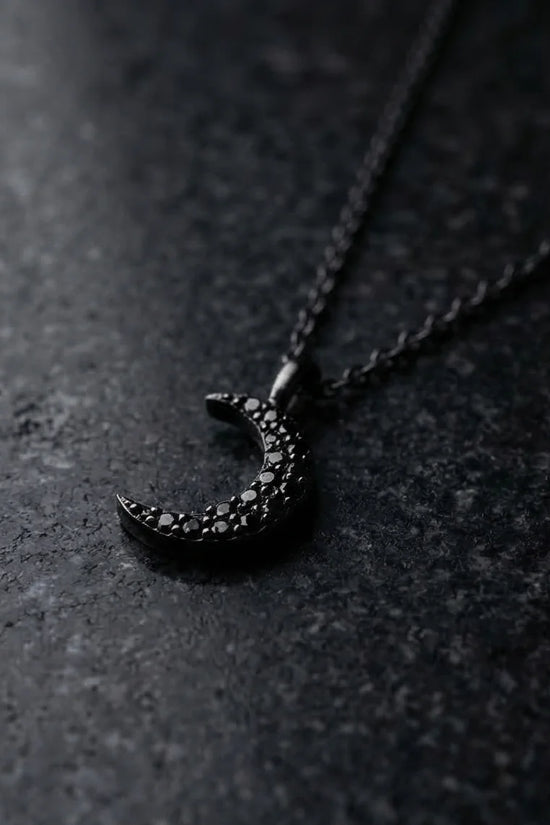 The Midnight Crescent: Black Zirconia Moon Necklace