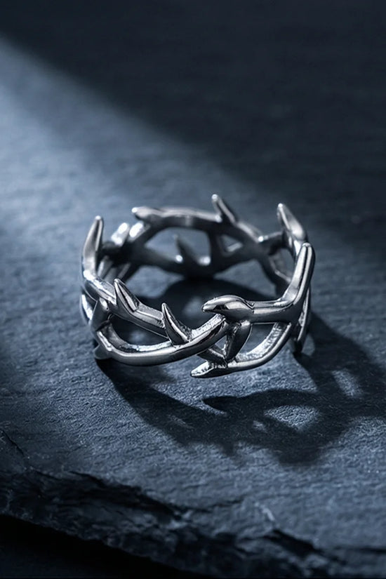 Silver Bramble: Intricate Intertwined Thorn Band