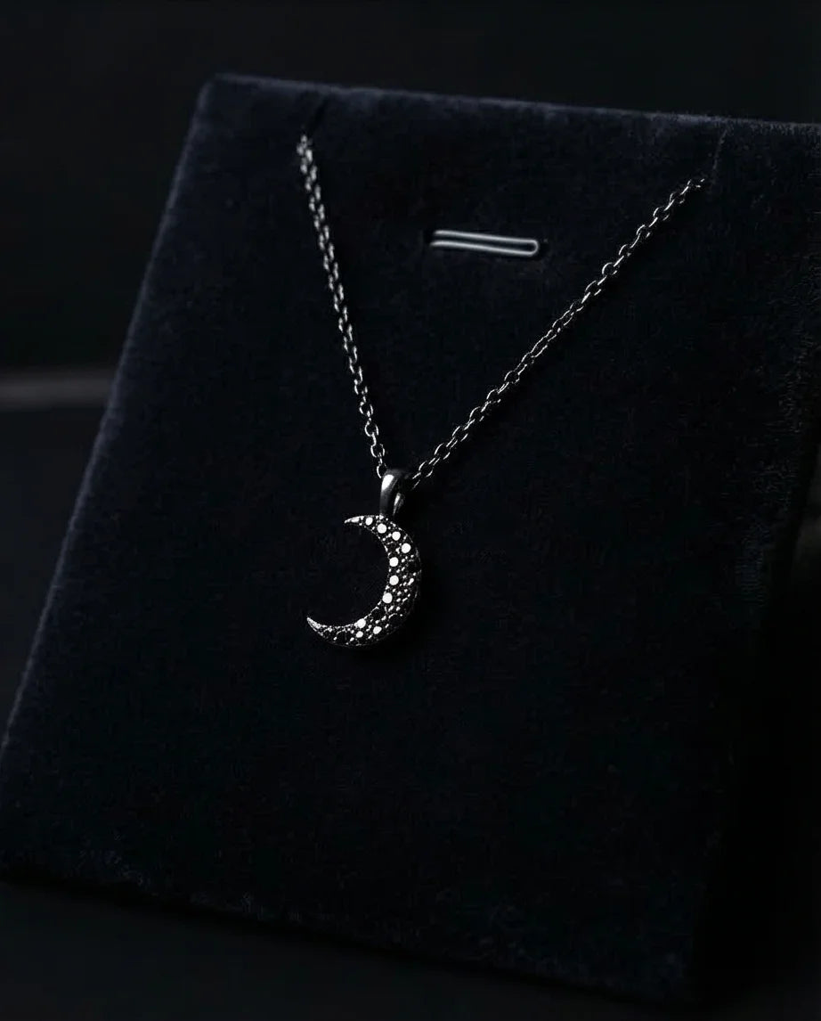 The Midnight Crescent: Black Zirconia Moon Necklace