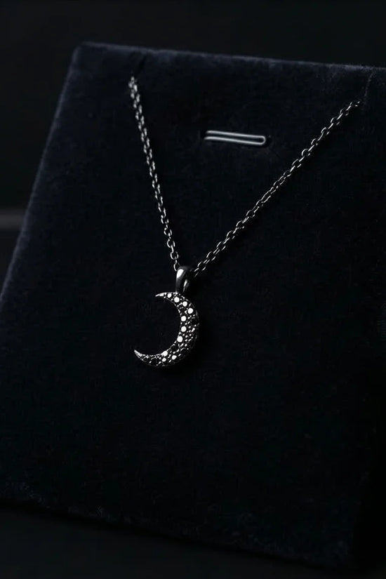 The Midnight Crescent: Black Zirconia Moon Necklace