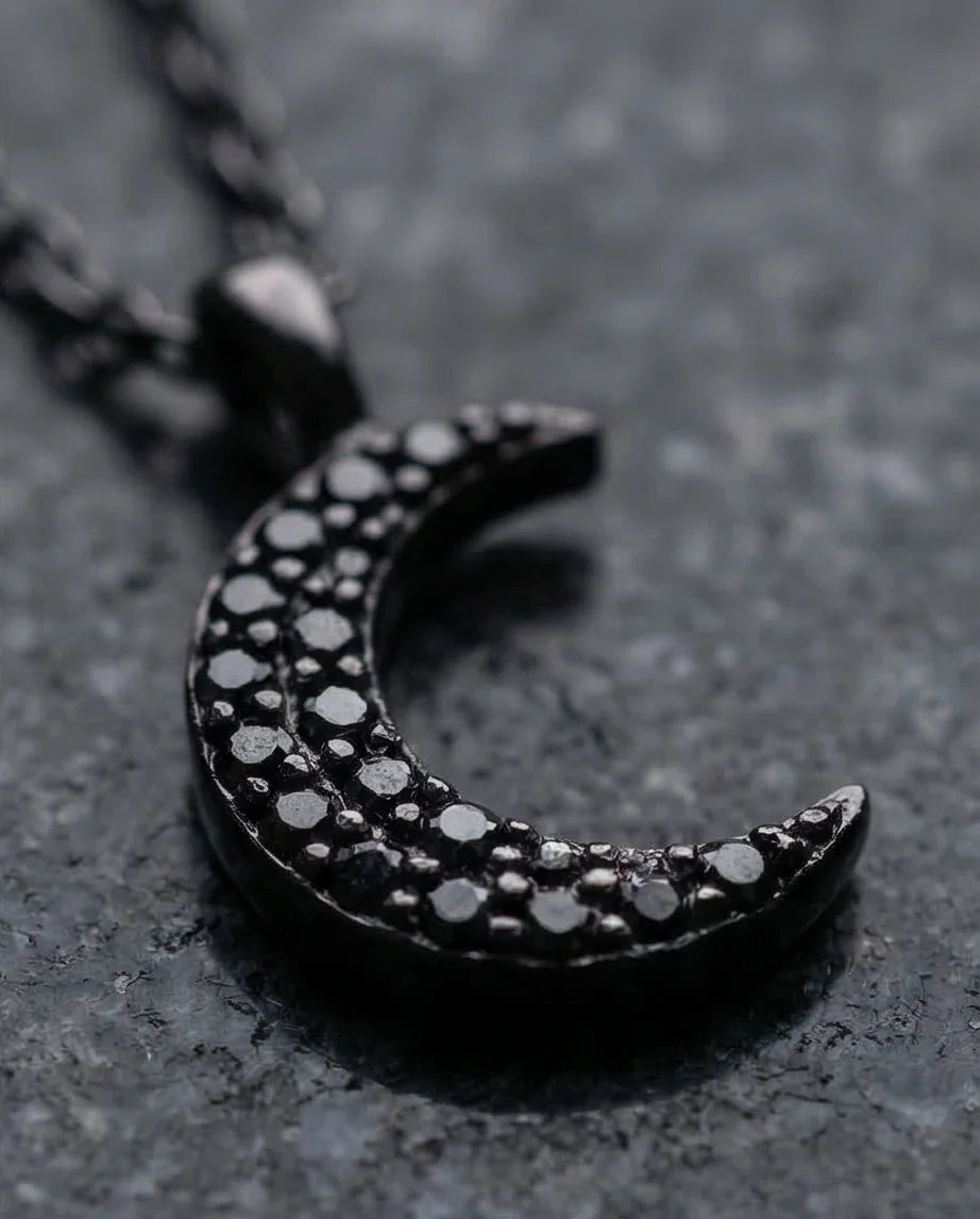 The Midnight Crescent: Black Zirconia Moon Necklace