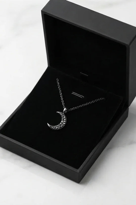 The Midnight Crescent: Black Zirconia Moon Necklace