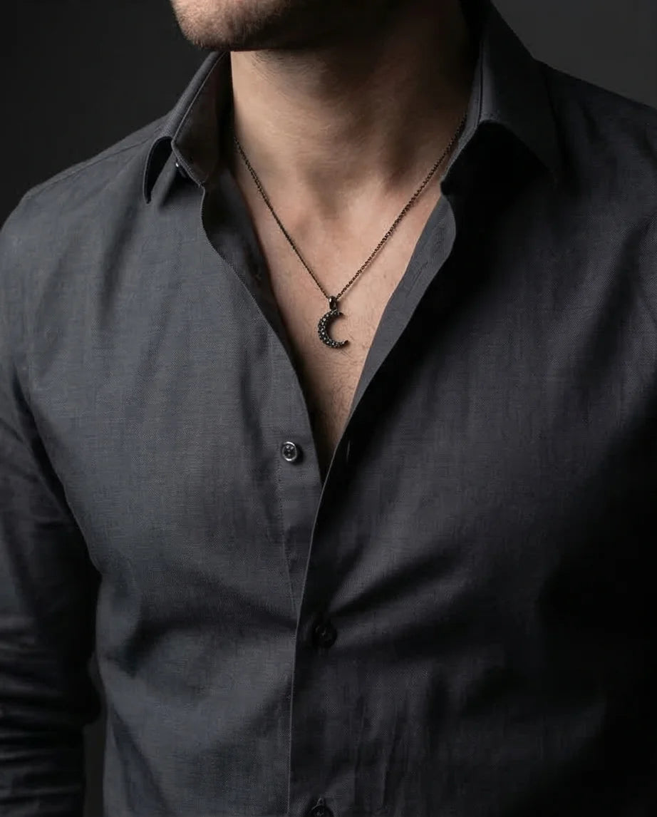 The Midnight Crescent: Black Zirconia Moon Necklace