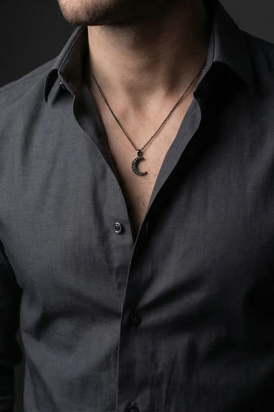 The Midnight Crescent: Black Zirconia Moon Necklace
