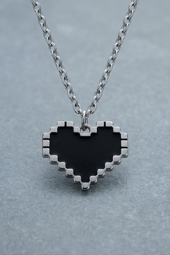 Obsidian Heart: Pixelated Industrial Pendant