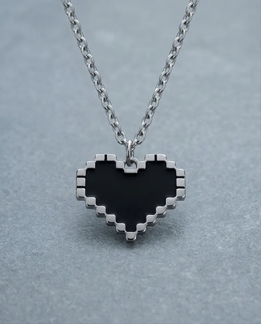 Obsidian Heart: Pixelated Industrial Pendant