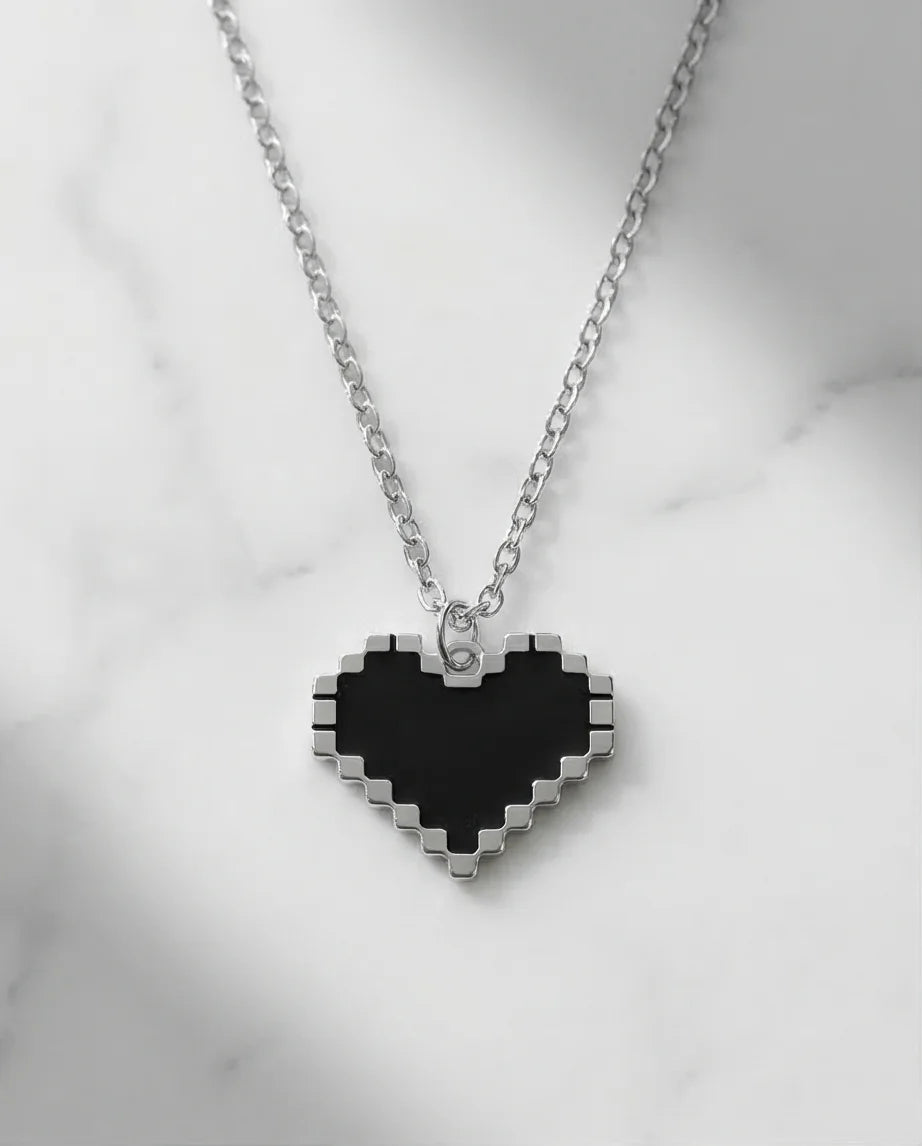 Obsidian Heart: Pixelated Industrial Pendant