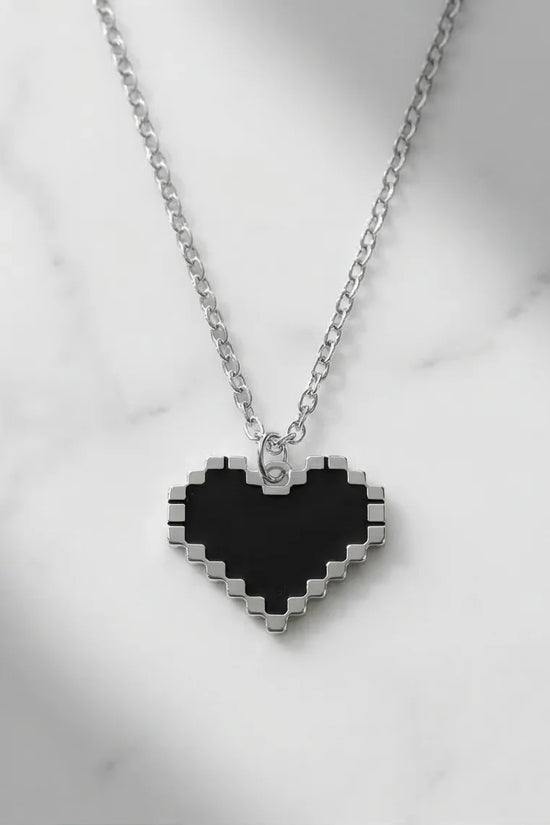 Obsidian Heart: Pixelated Industrial Pendant
