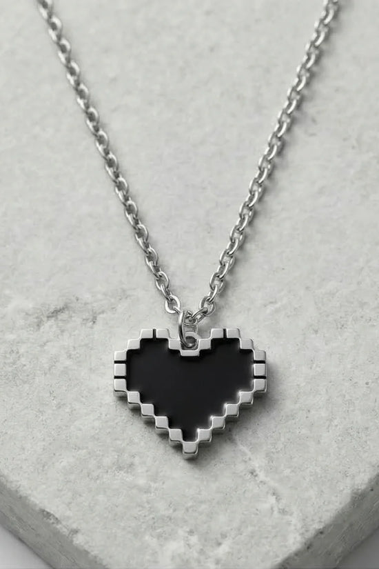 Obsidian Heart: Pixelated Industrial Pendant