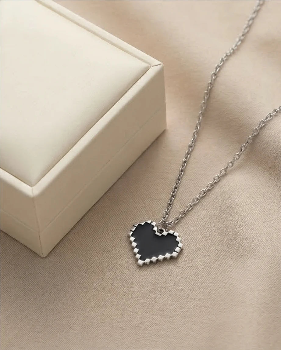 Obsidian Heart: Pixelated Industrial Pendant