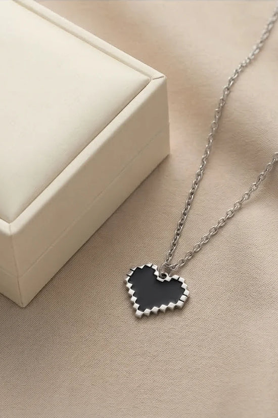 Obsidian Heart: Pixelated Industrial Pendant