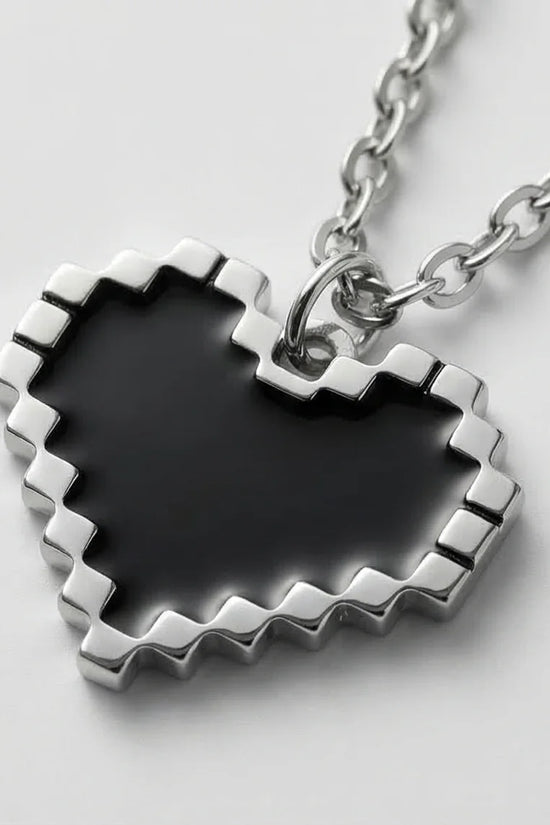Obsidian Heart: Pixelated Industrial Pendant