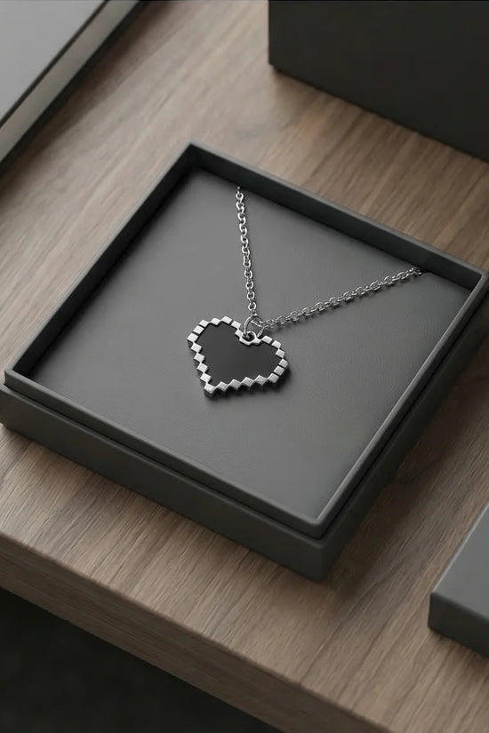 Obsidian Heart: Pixelated Industrial Pendant
