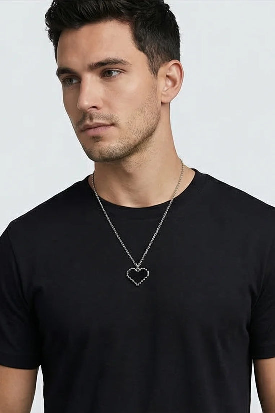 Obsidian Heart: Pixelated Industrial Pendant