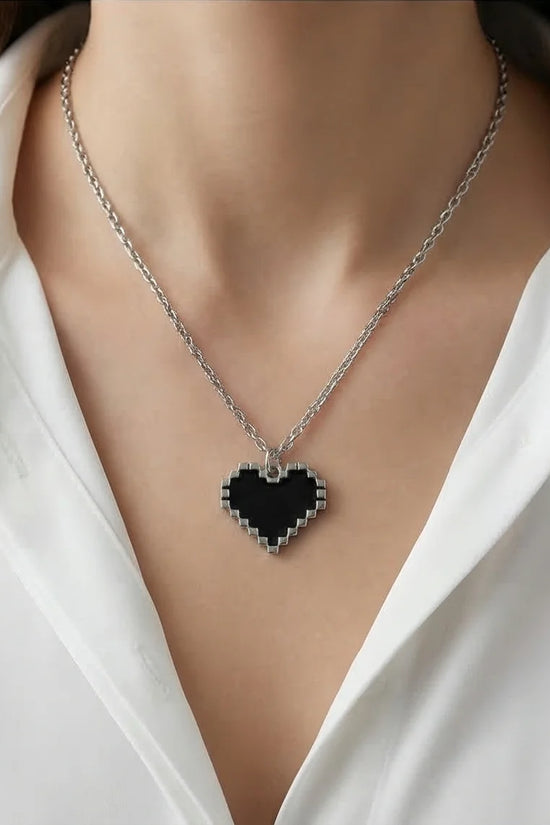 Obsidian Heart: Pixelated Industrial Pendant