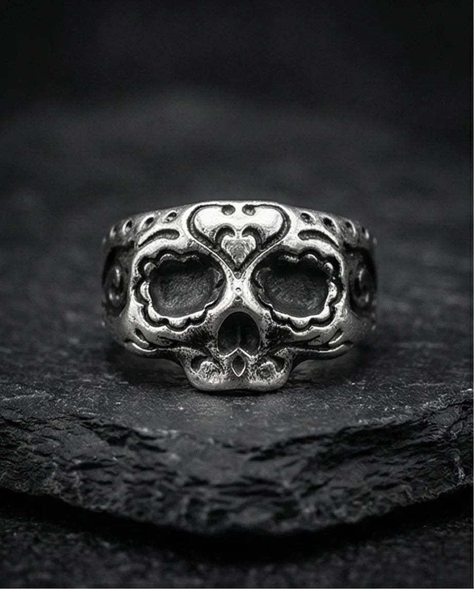 Sacred Heart Calavera: Ornate Sugar Skull Ring