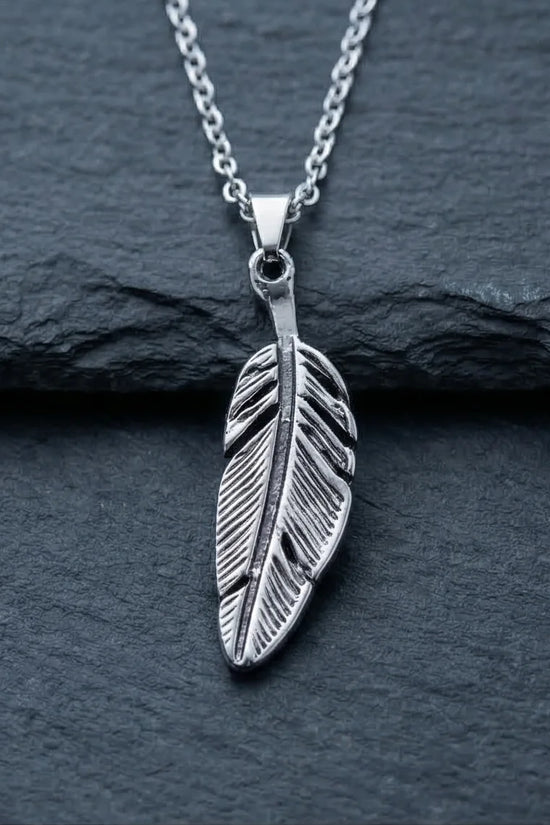 The Guardian Plume: Detailed Antique Silver Feather Necklace
