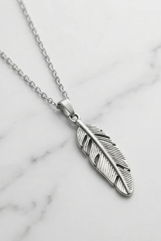 The Guardian Plume: Detailed Antique Silver Feather Necklace