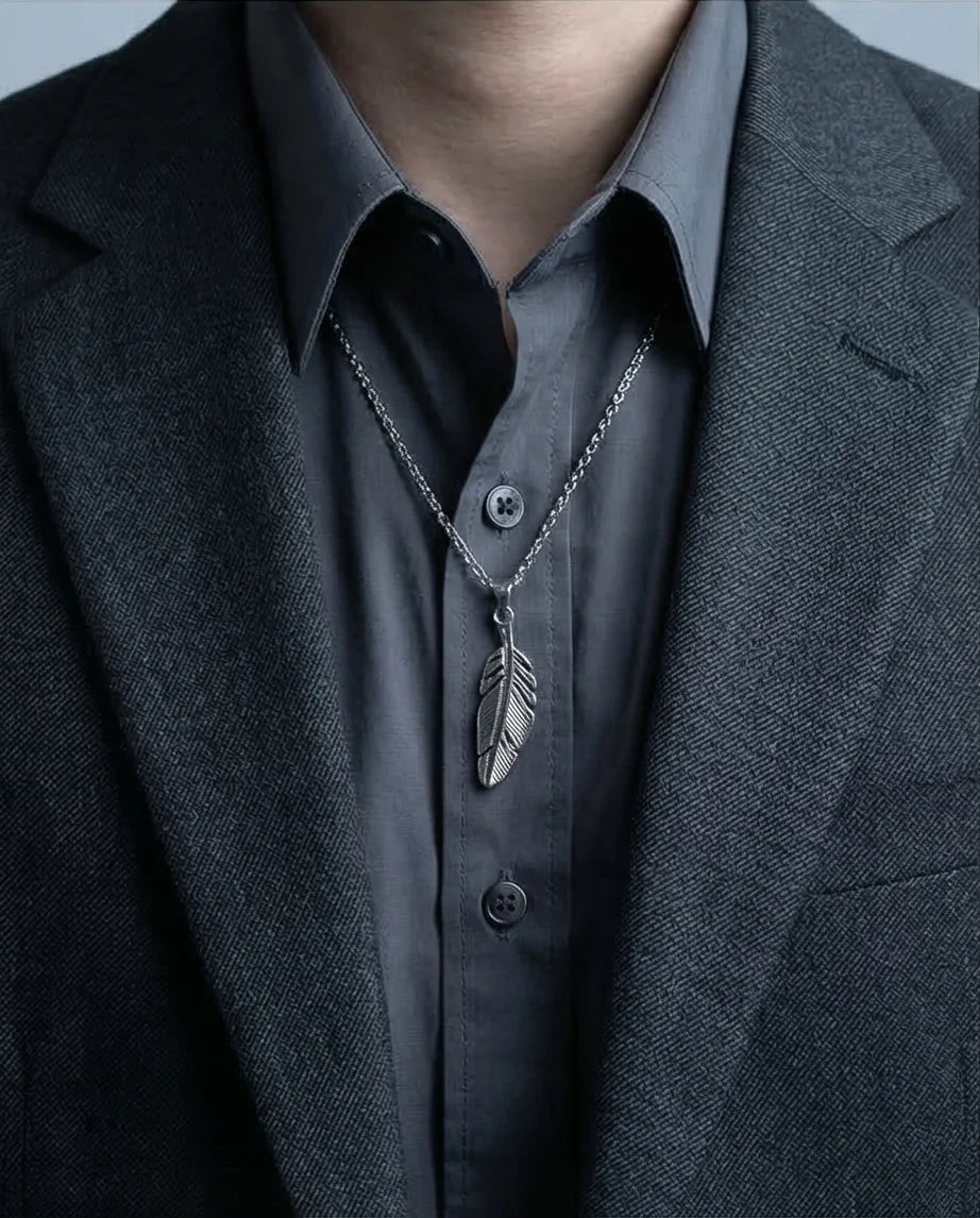 The Guardian Plume: Detailed Antique Silver Feather Necklace