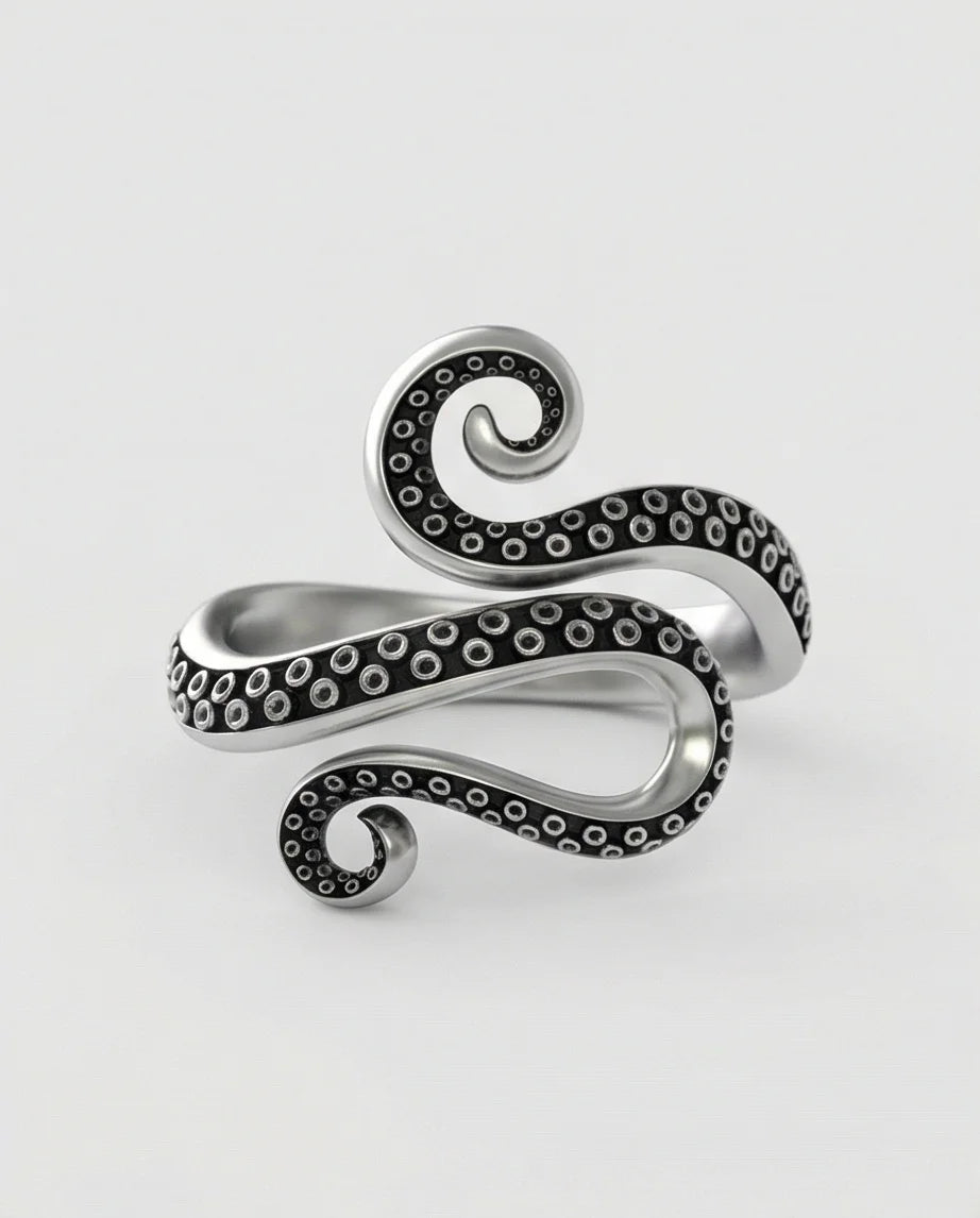 Kraken’s Embrace: Detailed Octopus Tentacle Ring