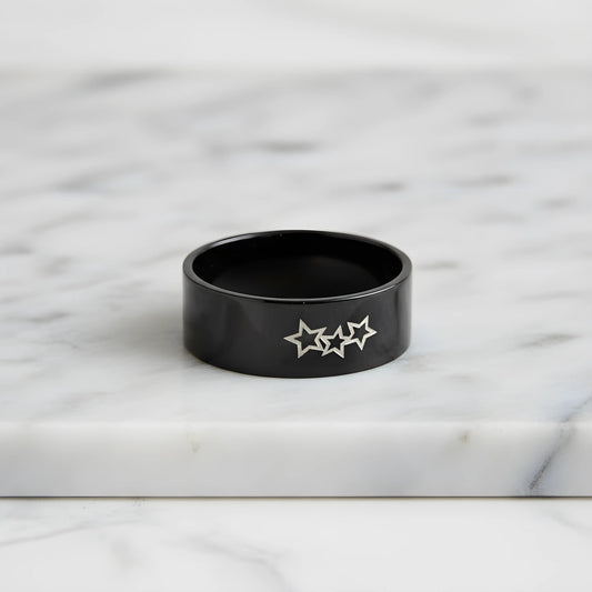 Black Triple Star Ring 6cm