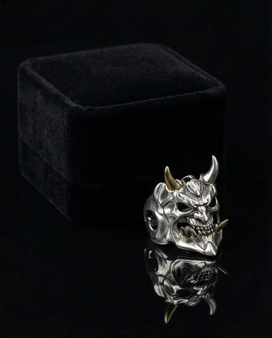 The Golden Horned Oni Mask Ring