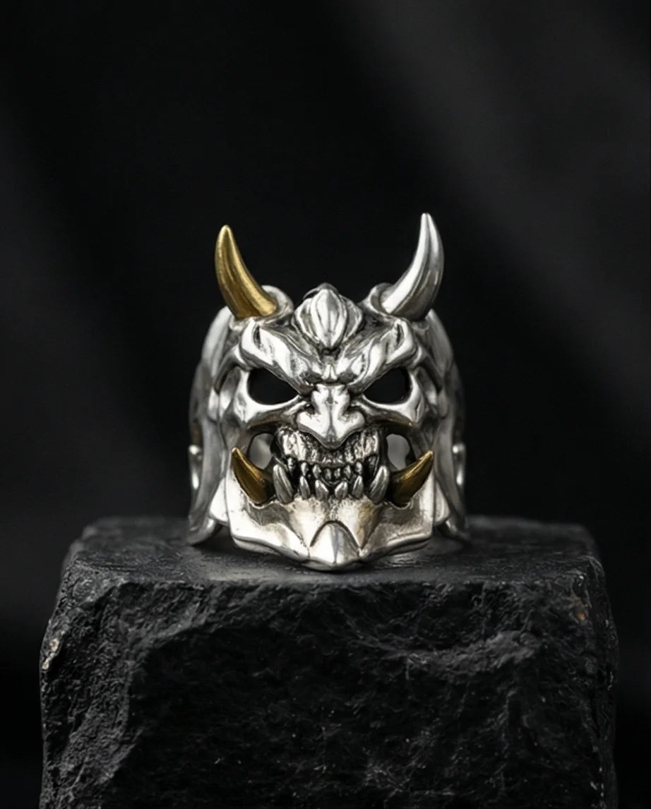 The Golden Horned Oni Mask Ring