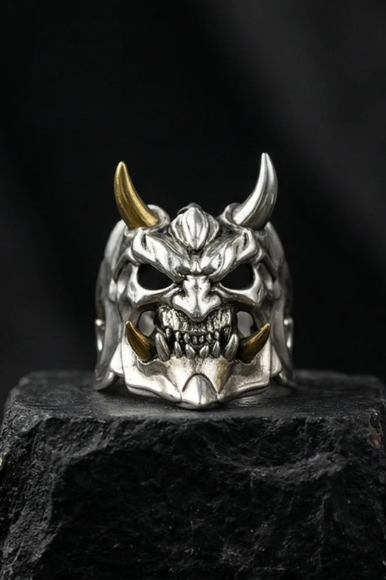 The Golden Horned Oni Mask Ring