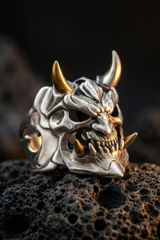 The Golden Horned Oni Mask Ring
